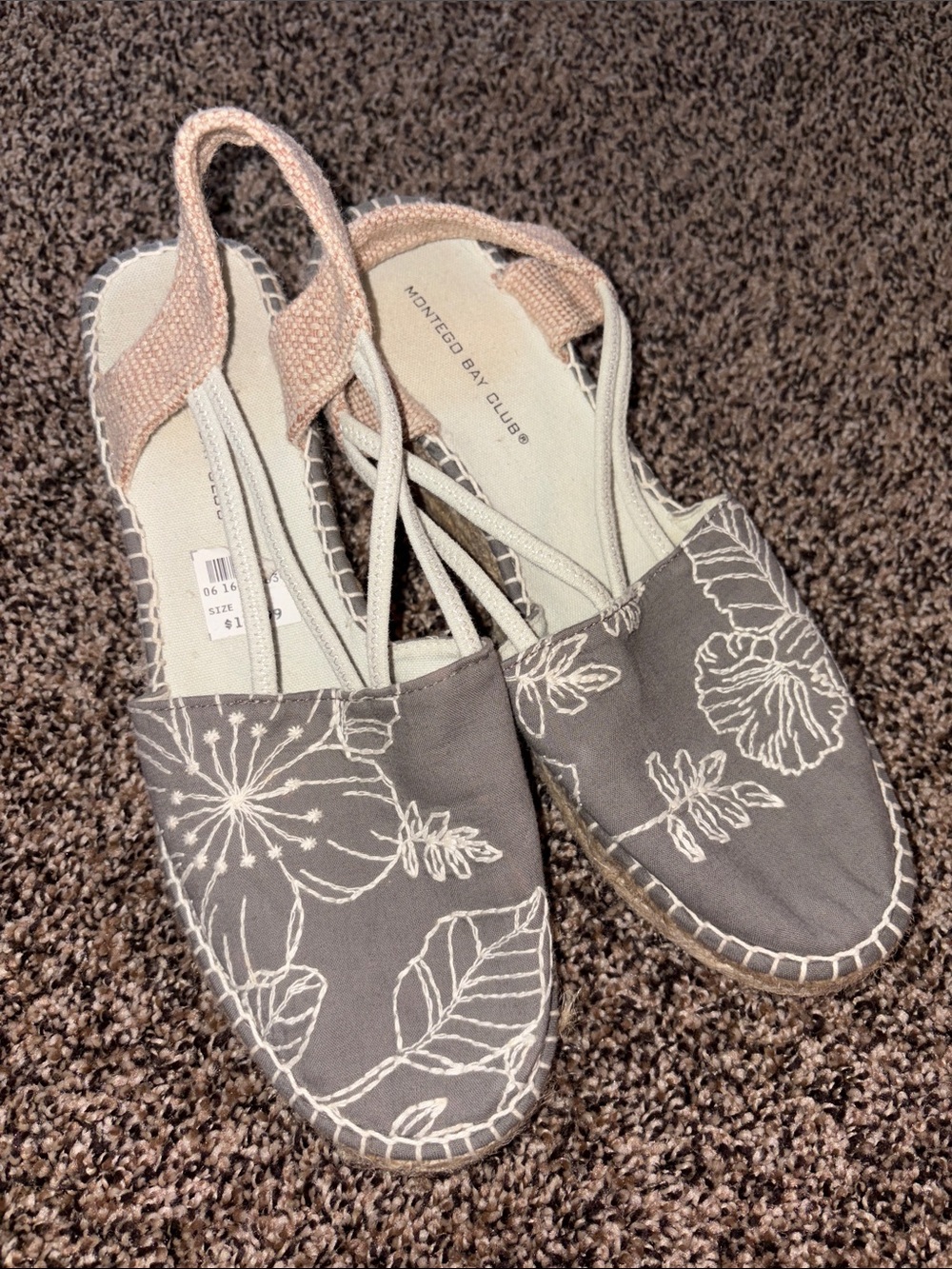 Montego Bay Club Gray Canvas Floral Espadrille Slingbacks